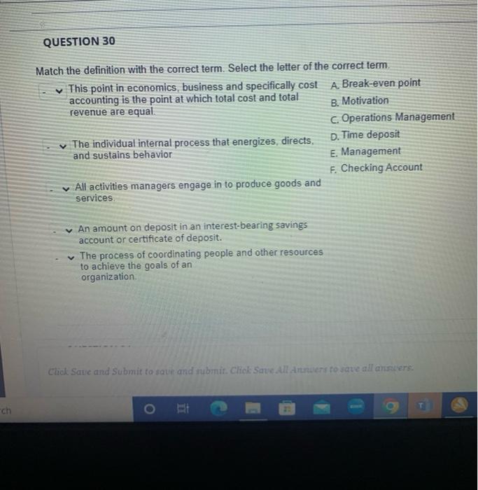 Solved Match the definition with the correct term. Select
