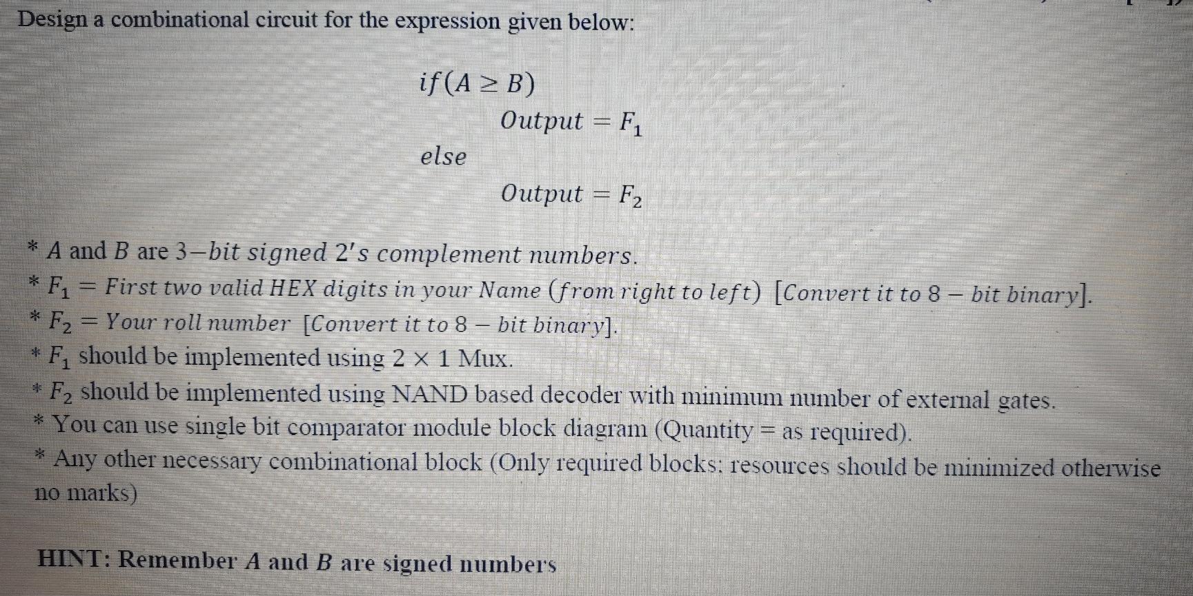 Solved Design a combinational circuit for the expression | Chegg.com
