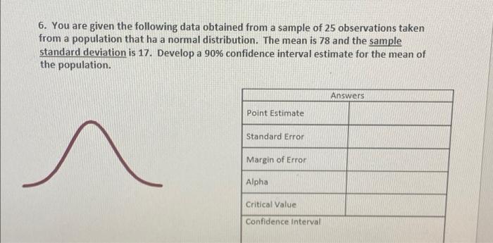 Solved 6. You are given the following data obtained from a | Chegg.com