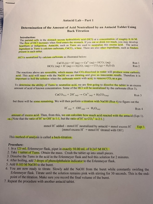 Solved 1 Complexometric Titrations Antacid Dry Lab (Part 2