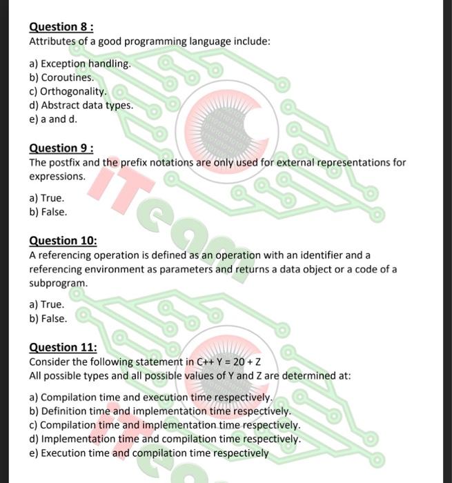 Solved Question 8: Attributes of a good programming language | Chegg.com