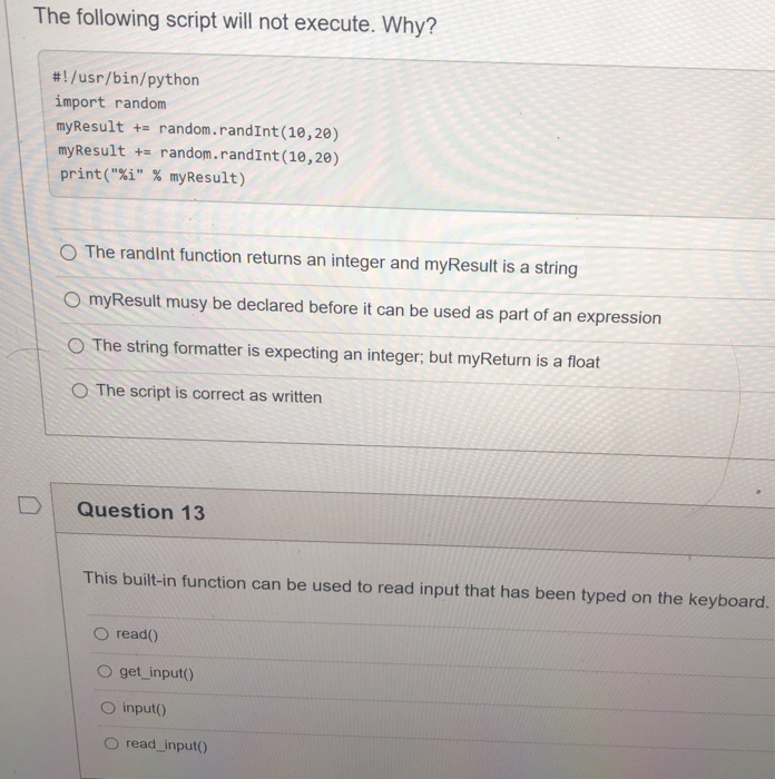 Solved The following script will not execute. Why? | Chegg.com