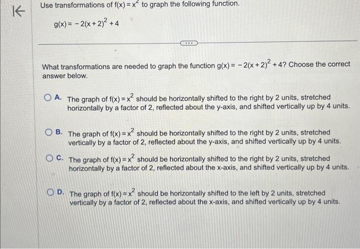 Solved Use transformations of f(x)=x to graph the following | Chegg.com