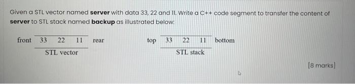 Solved Given a STL vector named server with data 33, 22 and | Chegg.com