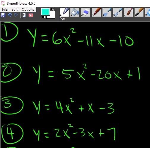 Solved SmoothDraw 4.0.5 File Edit Options Pen D Y=6x?-11X-10 | Chegg.com
