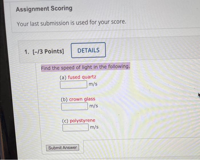 Solved Assignment Scoring Your Last Submission Is Used For | Chegg.com