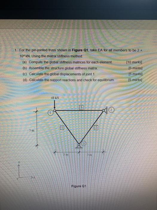 Solved 1 For The Pin Jointed Truss Shown In Figure Q1 Take