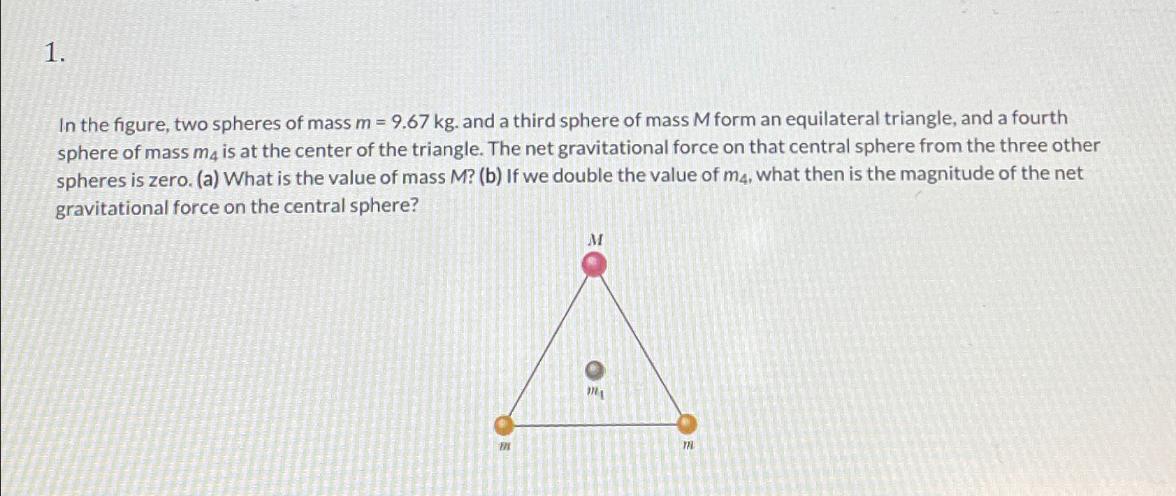 Solved In the figure, two spheres of mass m=9.67kg. ﻿and a | Chegg.com