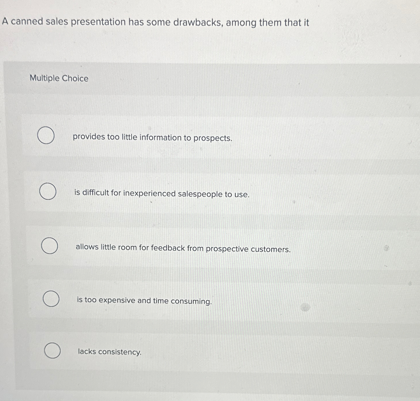 Solved A canned sales presentation has some drawbacks, among