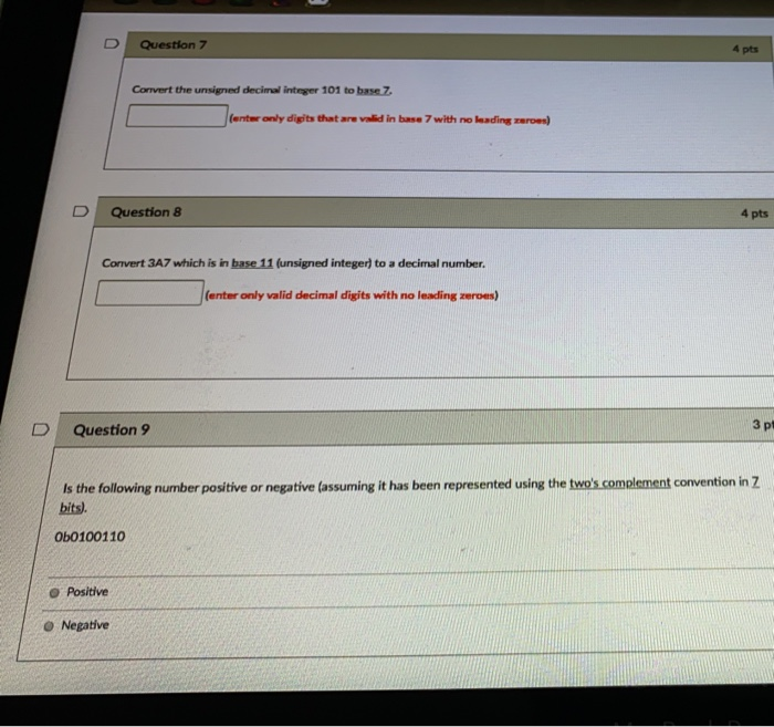 Solved Question 7 4 pts Convert the unsigned decimal integer | Chegg.com