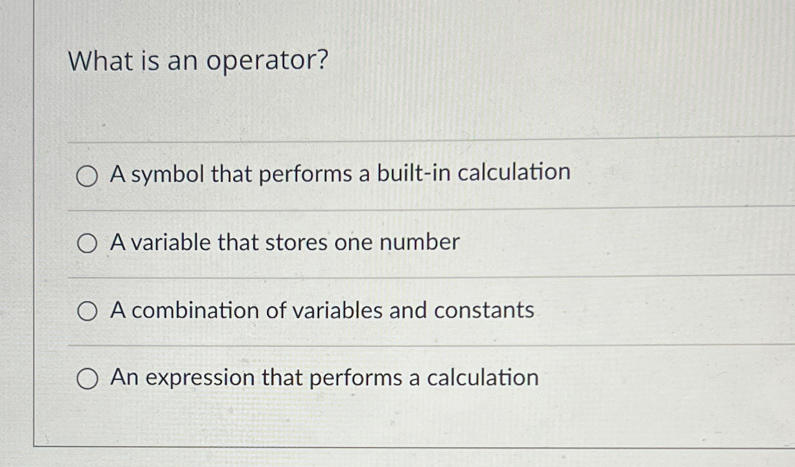 Solved What is an operator?A symbol that performs a built-in | Chegg.com