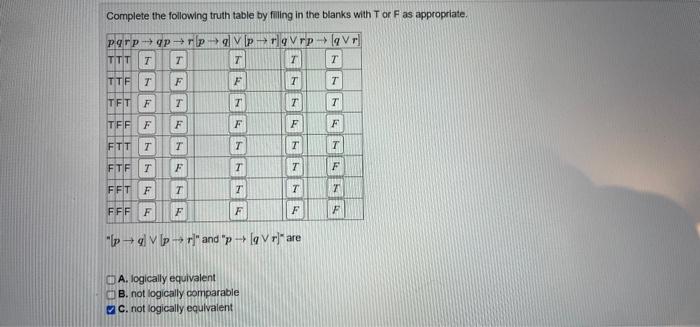Solved Complete the following truth table by filing in the | Chegg.com