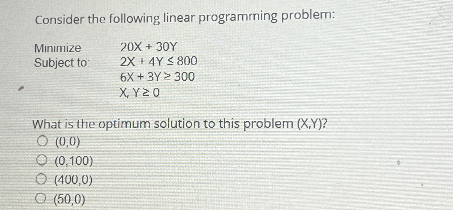 Solved Consider The Following Linear Programming Problem: | Chegg.com