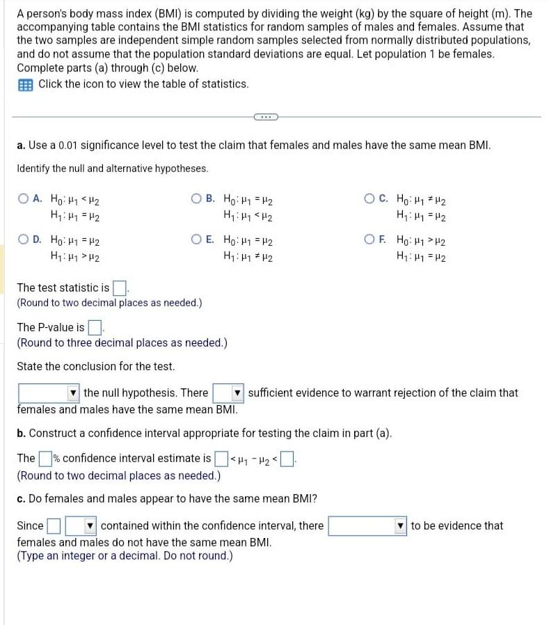 Solved A person's body mass index (BMI) is computed by | Chegg.com