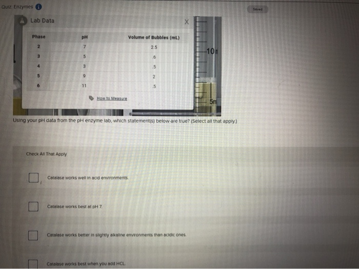 Solved Quiz Enzymes Seved Lab Data Phase PH Volume of