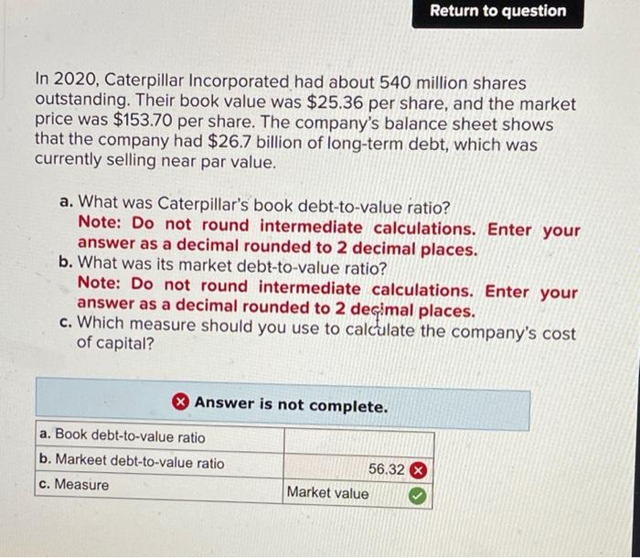 Solved In 2020, Caterpillar Incorporated had about 540