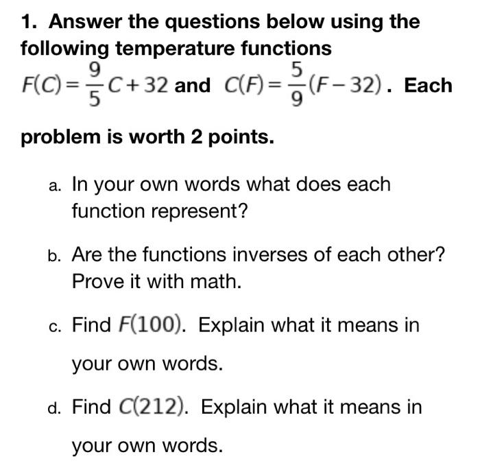 Solved 1. Answer the questions below using the following | Chegg.com