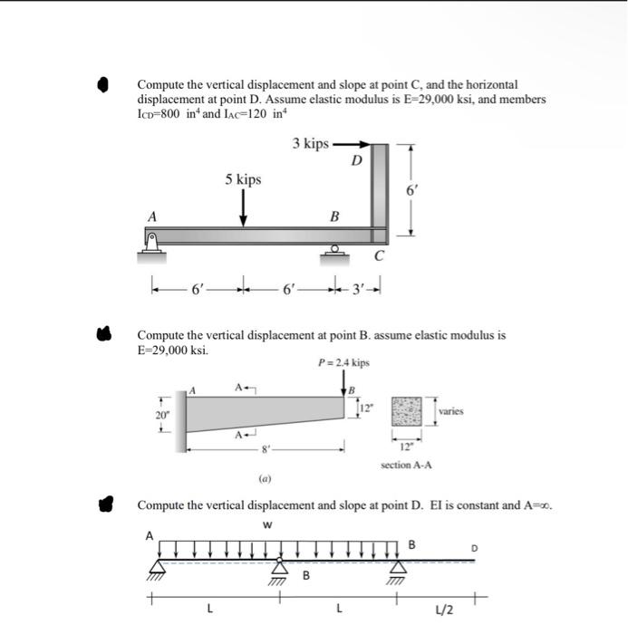 Solved Compute the vertical displacement and slope at point | Chegg.com