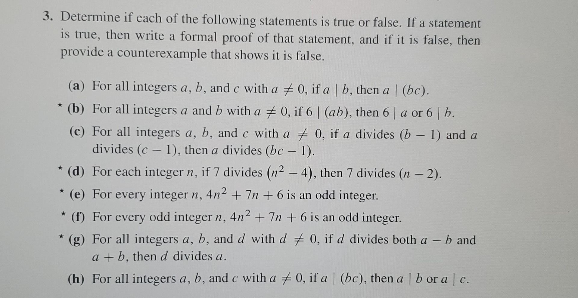 Solved 3. Determine if each of the following statements is | Chegg.com