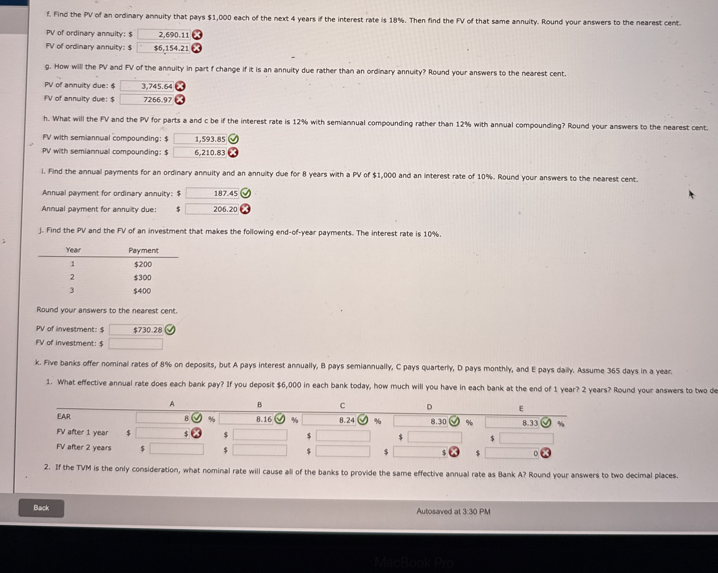 Solved f. ﻿Find the PV of an ordinary annuity that pays