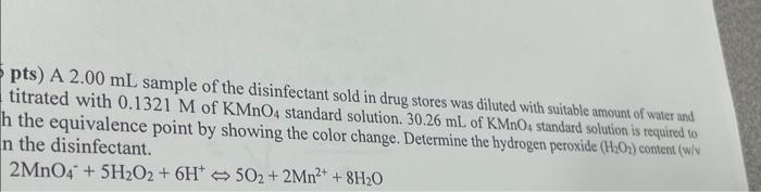 Solved pts) A 2.00 mL sample of the disinfectant sold in | Chegg.com