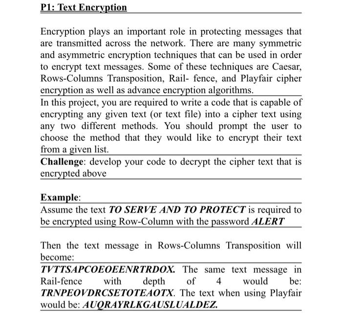 Solved P1: Text Encryption Encryption Plays An Important | Chegg.com
