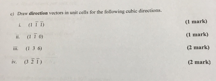 Solved c) Draw direction vectors in unit cells for the | Chegg.com