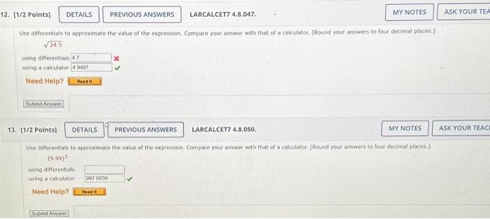 Solved 12. [1/2 Points] 24.5 DETAILS using differentials 47 | Chegg.com