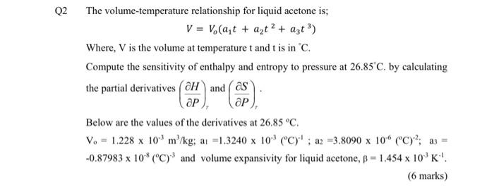 Solved 2 The volume-temperature relationship for liquid | Chegg.com