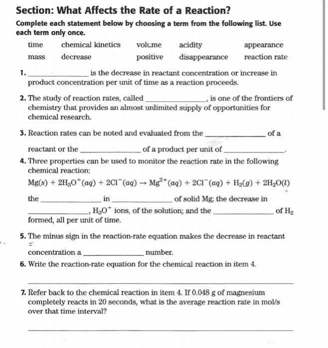 Solved Section: What Affects the Rate of a Reaction? | Chegg.com