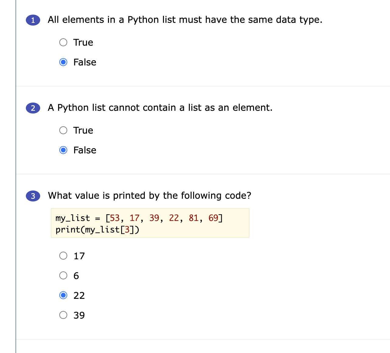 Solved All elements in a Python list must have the same data | Chegg.com