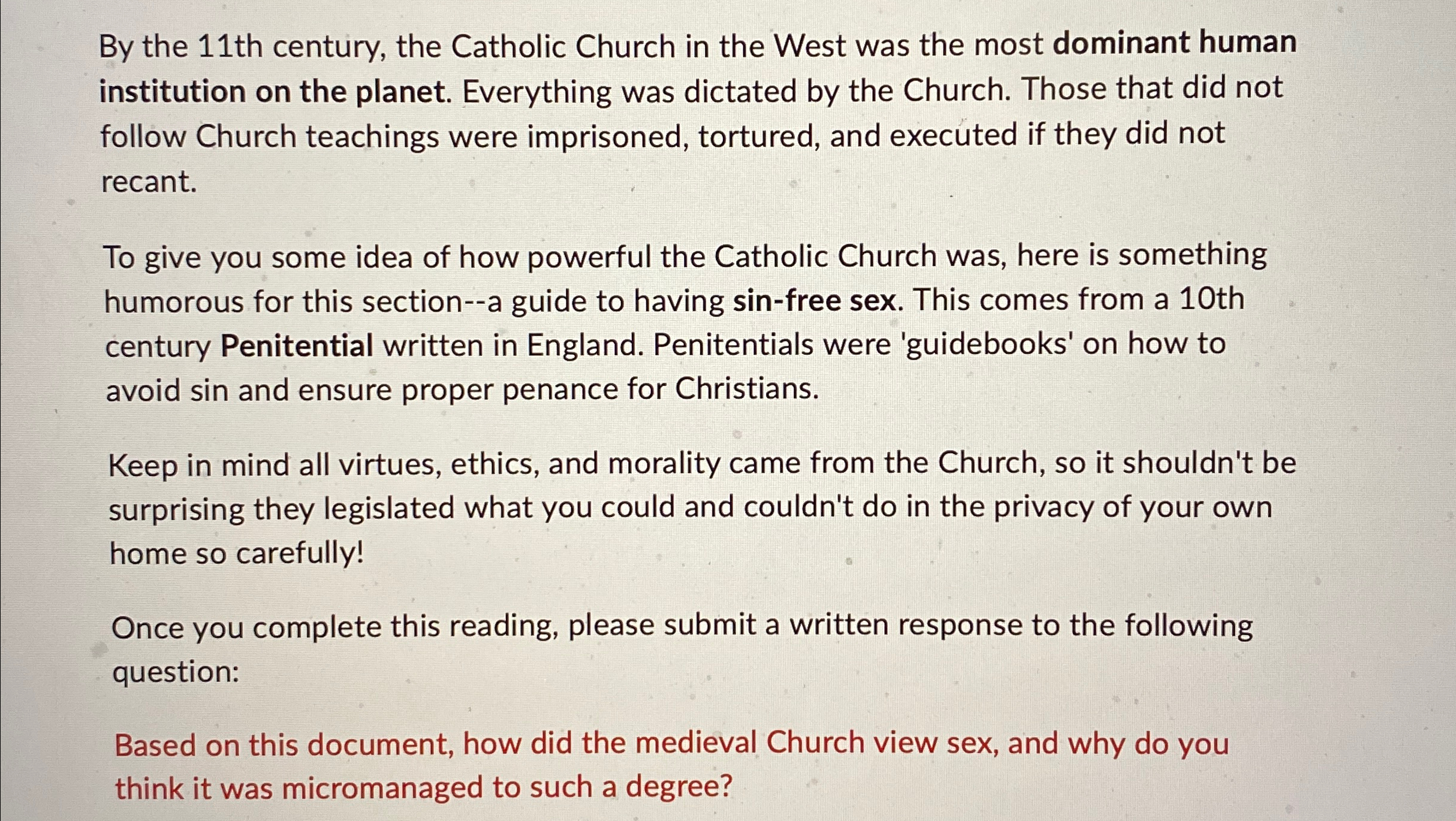 Solved By the 11th century, the Catholic Church in the West | Chegg.com