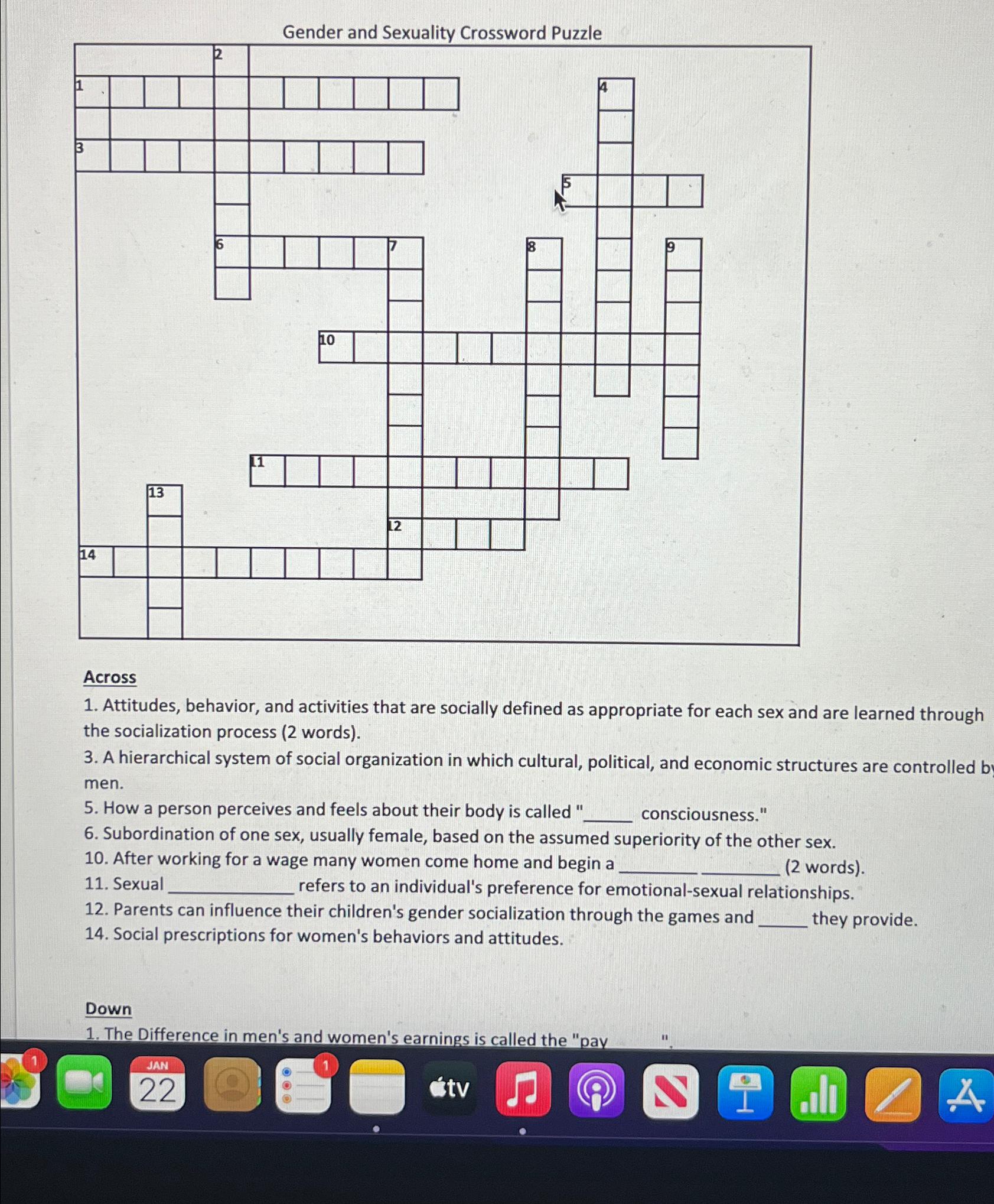 Solved Gender and Sexuality Crossword PuzzleAcrossAttitudes, | Chegg.com