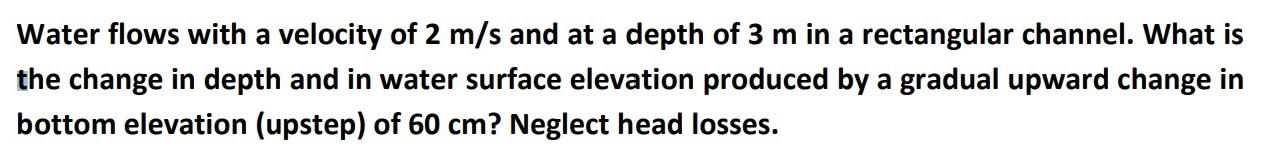 Solved Water flows with a velocity of 2ms ﻿and at a depth of | Chegg.com