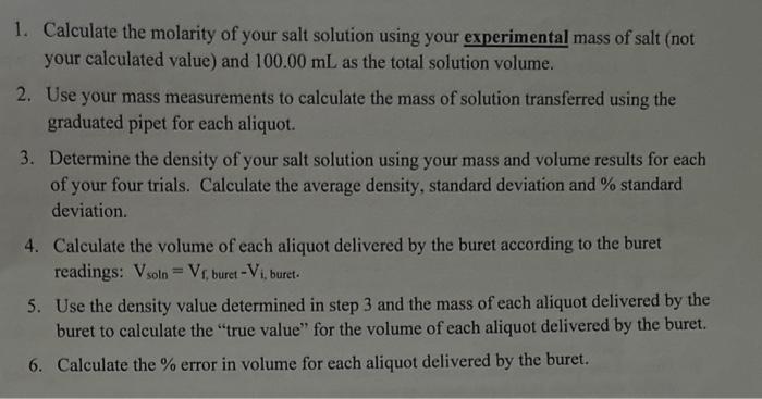 1. Calculate the molarity of your salt solution using | Chegg.com