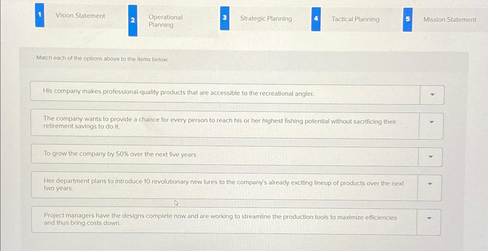 Solved 1 ﻿Vision Statement2OperationalPlanning3 ﻿Strategic | Chegg.com