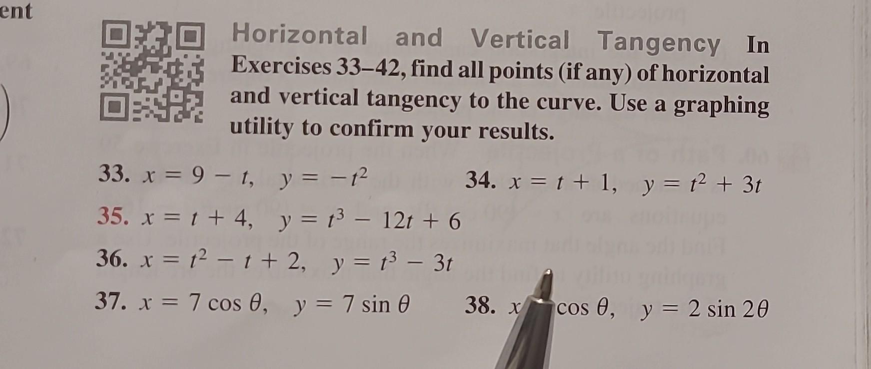 Tangency Lab Excercise Solved Horizontal and Vertical Tangency In Exercises 33-42, | Chegg.com