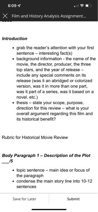 historical movie review assignment