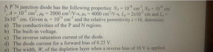 Solved A P N junction diode has the following properties: | Chegg.com