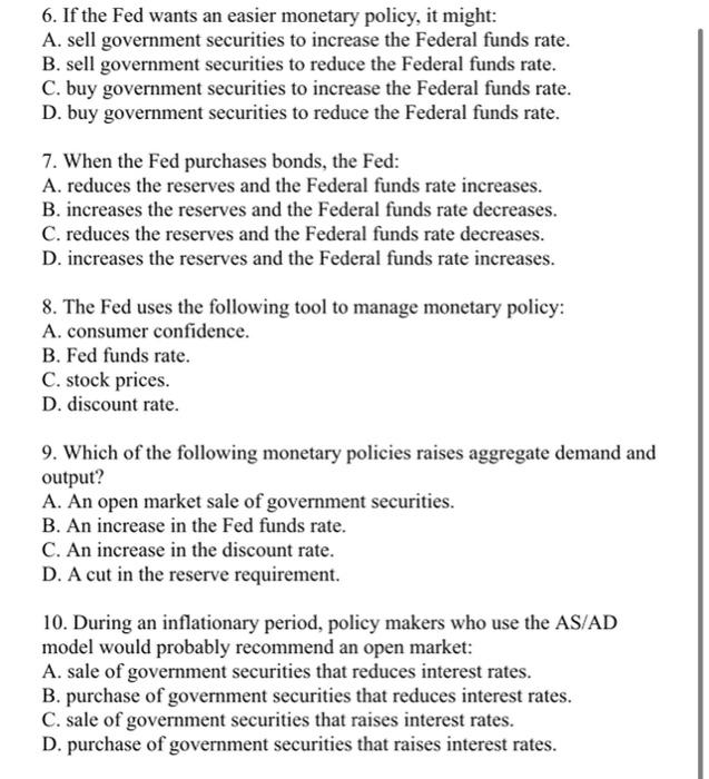 Solved 1. Monetary Policy Affects: A. Only Inflation. B. | Chegg.com