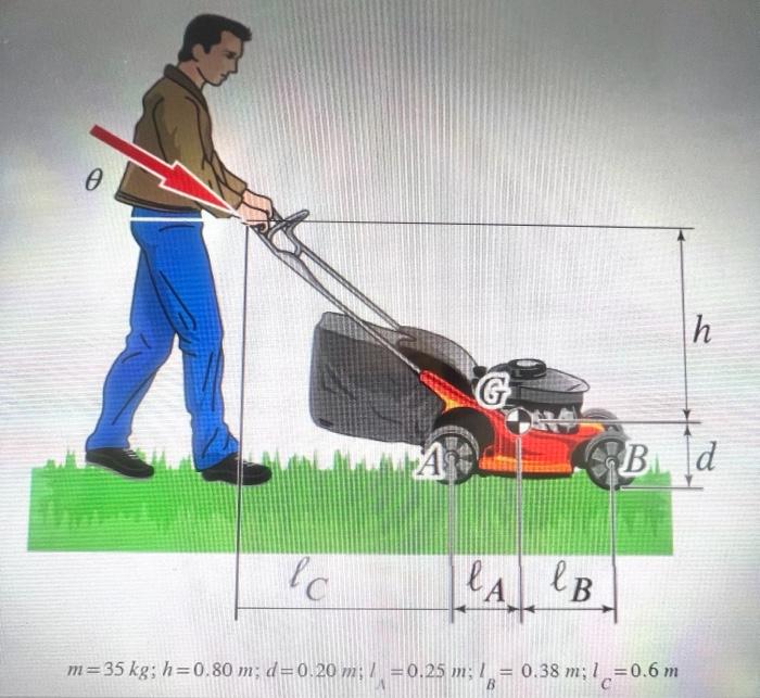 Solved A person is pushing a lawnmower with the mass and