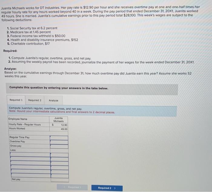 Solved Juanita Michaels works for DT Industries. Her pay