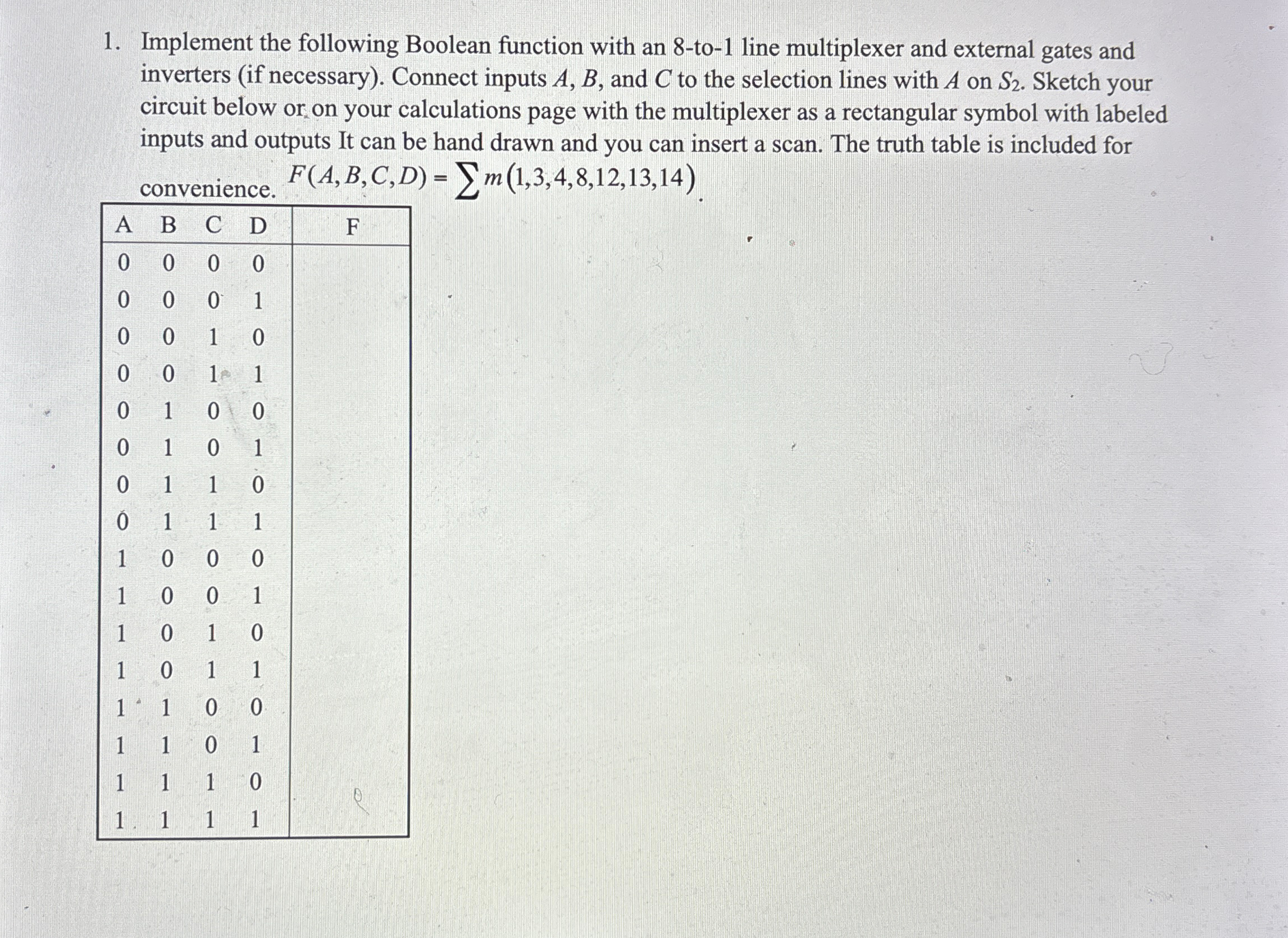 Solved Implement the following Boolean function with an | Chegg.com