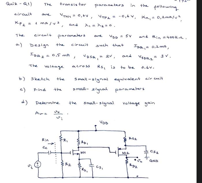 Solved Quiz-Q1) The transistor parameters in the following | Chegg.com