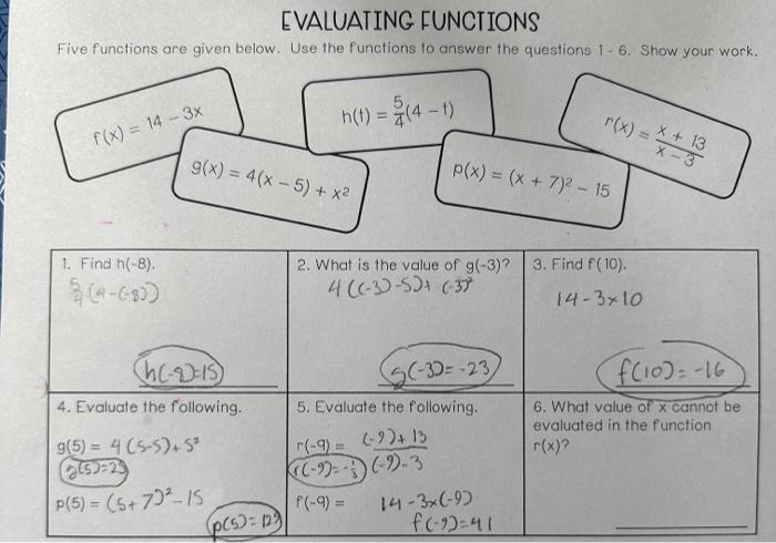 Solved EVALUATING FUNCTIONS don't understand how to | Chegg.com