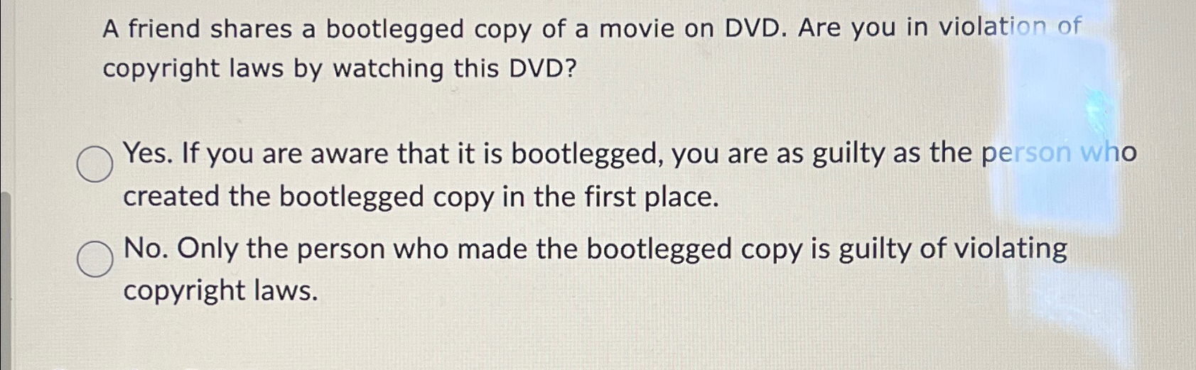 Solved A friend shares a bootlegged copy of a movie on DVD