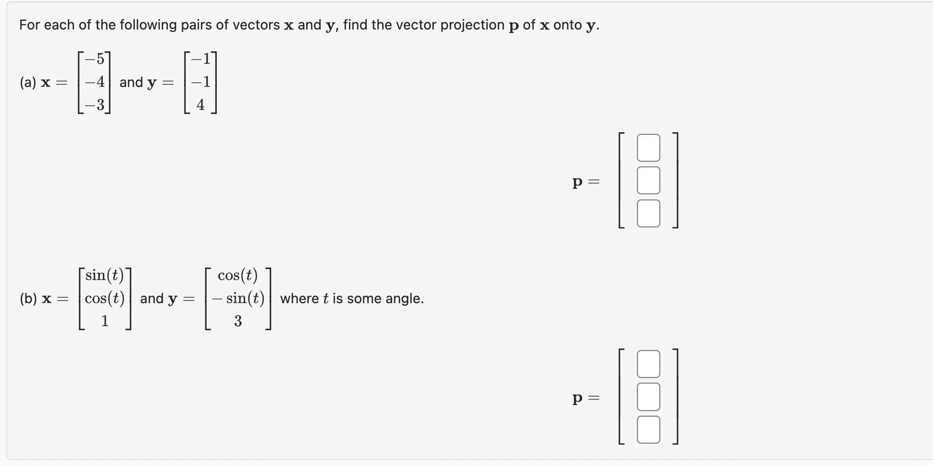 Solved For each of the following pairs of vectors x ﻿and y, | Chegg.com