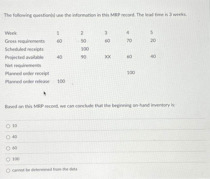 The following question(s) use the information in this | Chegg.com