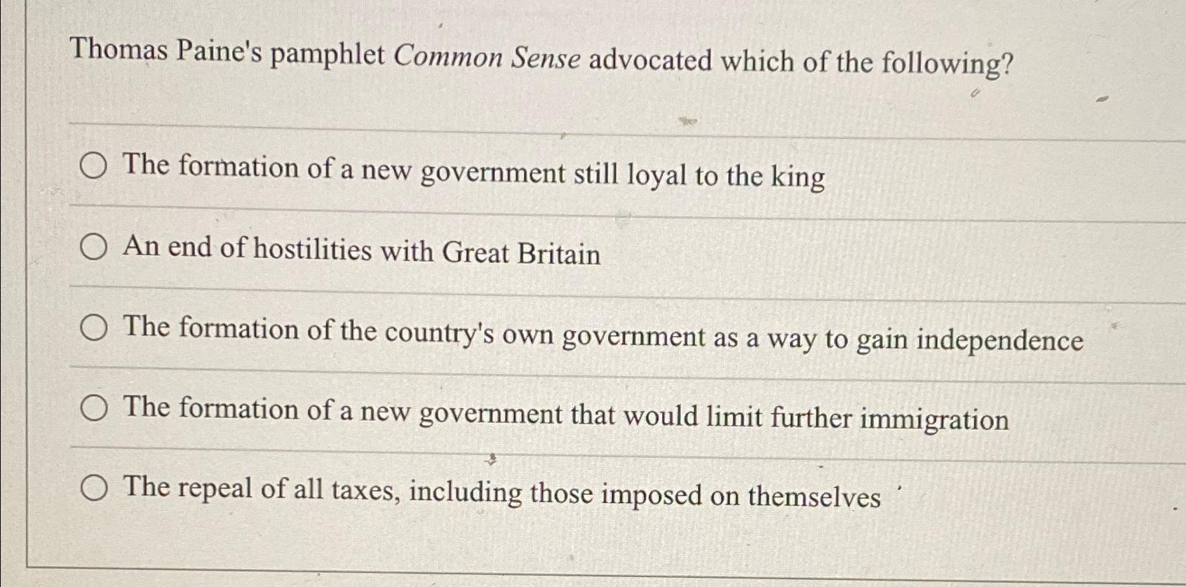 what was thomas paine's message in his pamphlet common sense