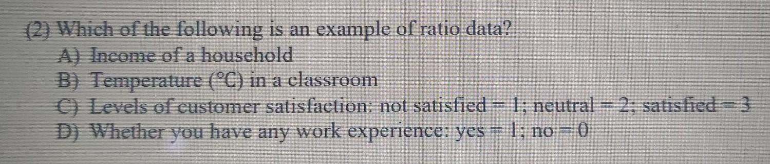 Solved (2) Which of the following is an example of ratio | Chegg.com